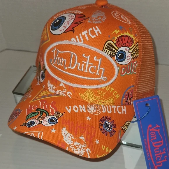 Von Dutch Orange Graphic Cap - Picture 2 of 8